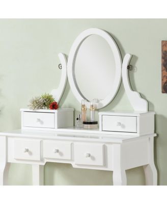 Chic Standard Vanity Table with Basic Standard Mirror and Cushioned Stool Makeup