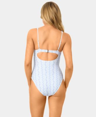 Women's Ditsy Wide Rib Tunneled One-Piece Swimsuit