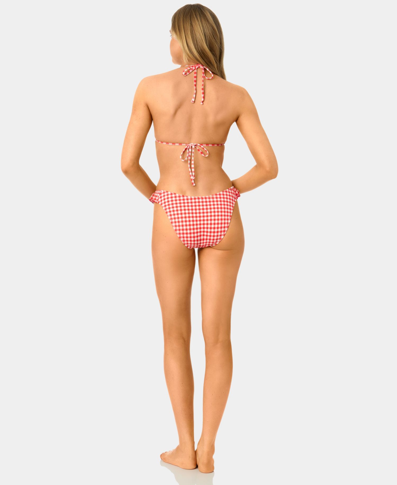 Women's Gingham Lettuce Edge Trim Swim Bikini Top