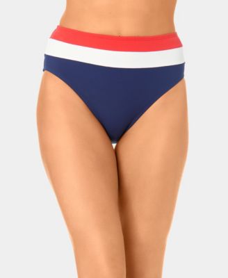 Women's Color-Block Mini Rib Banded High-Waist Swim Bottoms