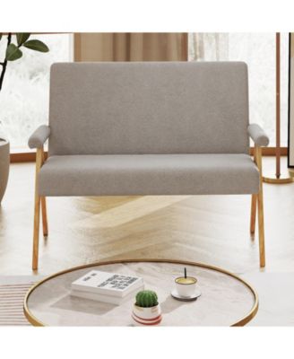 Loveseat Sofa with Armrests and Wooden Legs.