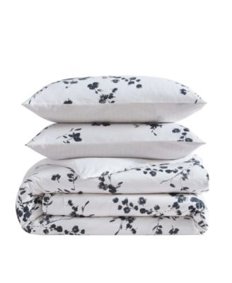 Noir Bouquet Cotton 3-Pc. Duvet Cover Set, Queen