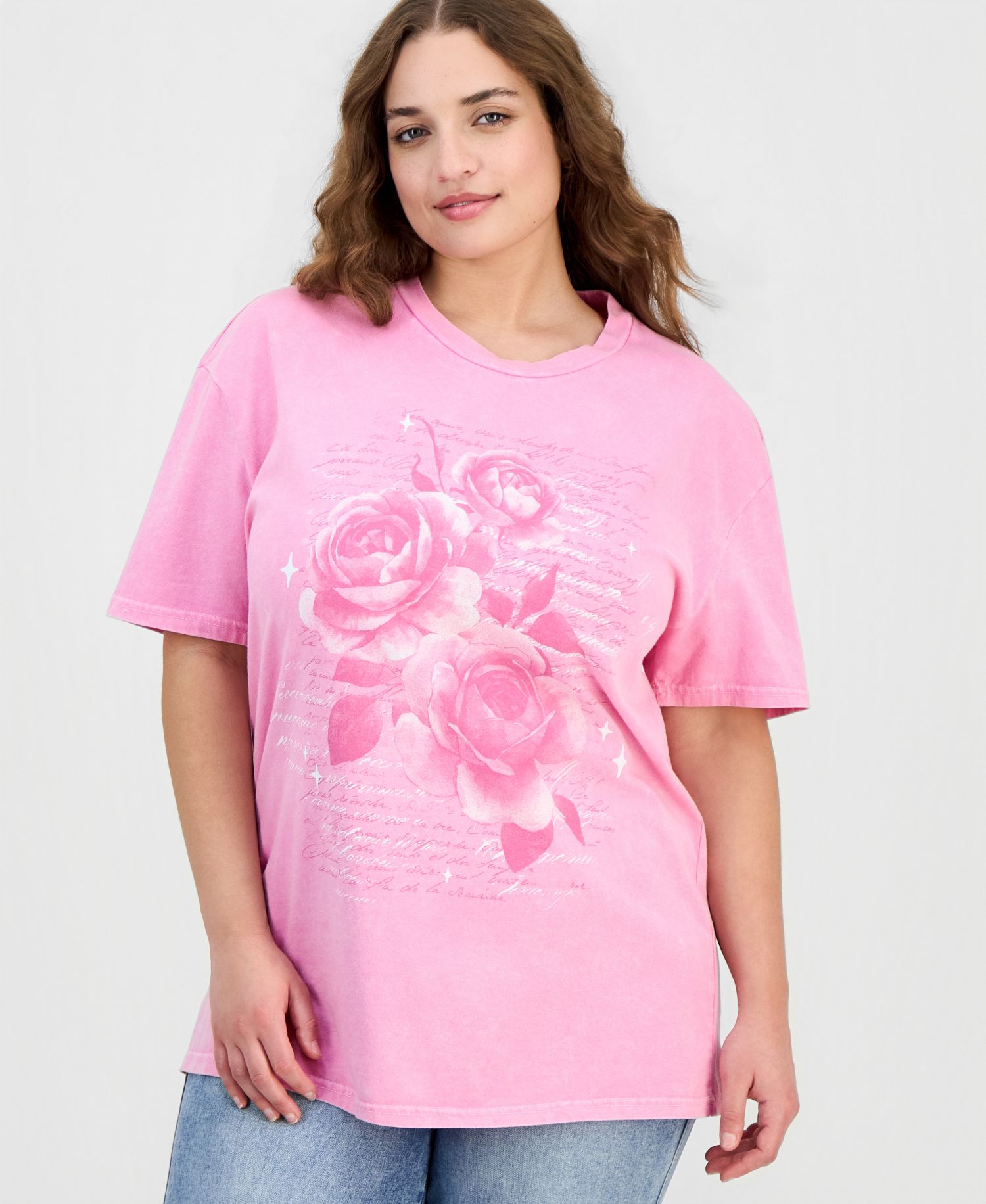 Trendy Plus Cotton Hibiscus Mineral-Wash Tee
