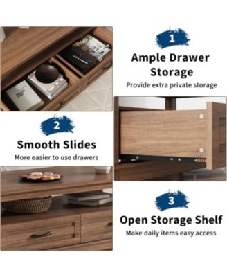 Farmhouse Coffee Table with Drawers, Center Table Rustic Coffee Tables Living Room Table, with Open Shelf and 6 Support