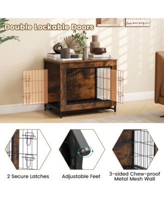 Industrial Dog Crate Furniture Heavy-duty Kennel Cage w/ 3 Chew-proof Walls Small