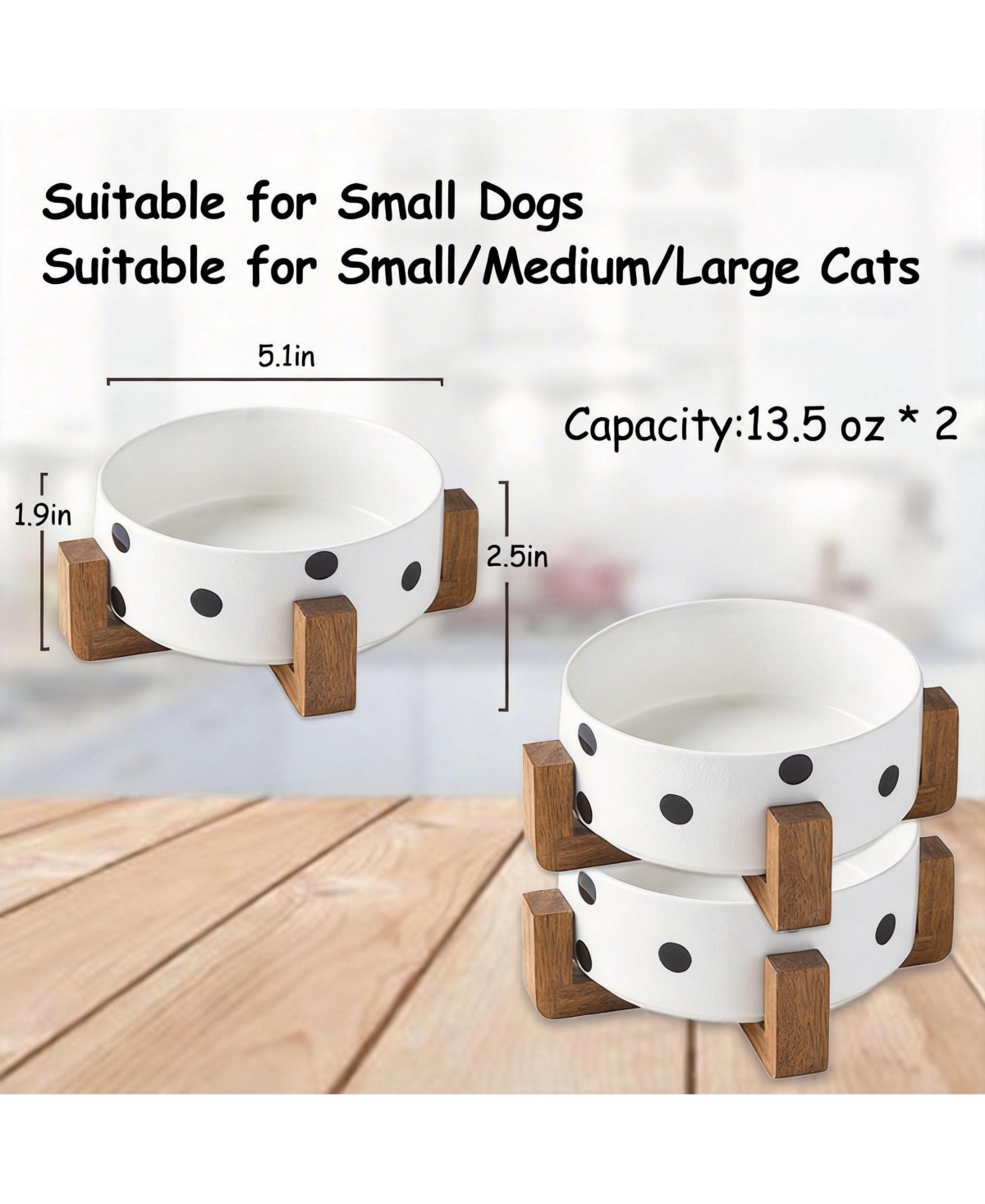 Aronkl Ceramic Cat Dog Bowl Set With Stand Anti Slip 2 Bowls Dishwasher Microwave Safe Raised For Food Water
