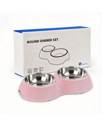 Stainless Steel Pet Feeder Set 2 Non-Slip Bowls Elevated Stand Food Water for Kittens
