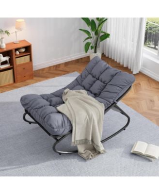 2Pcs Indoor/Outdoor Rocking Papasan Chairs, Patio Rocking Chairs with Comfy Cushions, Sturdy Metal Frame, Outdoor Papasan Chair