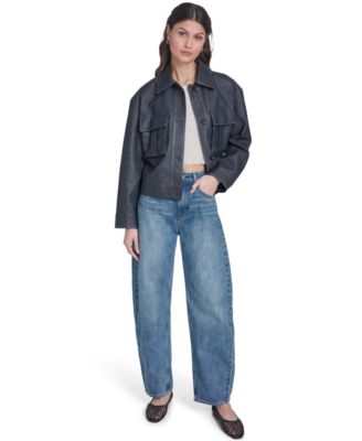 Women's Faux Leather Button Closure Shacket