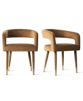 Velvet Upholstered Dining Chairs Set of 2, Modern Open Back Armchairs