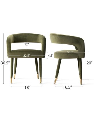 Velvet Upholstered Dining Chairs Set of 2, Modern Open Back Armchairs