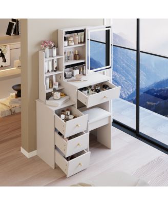 Small Size Left Bedside Cabinet LED Mirror Vanity Table with Illuminated Mirror