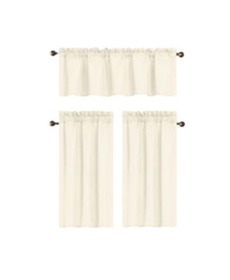 100% Polyester Gibson Solid 3 Piece Kitchen Curtains Valance and Tiers Set