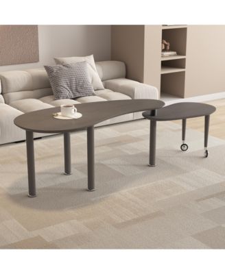 360° Rotatable Coffee Table, Nesting Coffee Tables with Swivel Function, Modern Wood Oval Center Table for Living Room