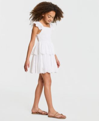 Girls' 7-16 Eyelet Flutter Sleeve Square Neck Dress