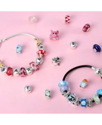 Black Leather Silver Round Clasp Strand Bracelet Bead Charms