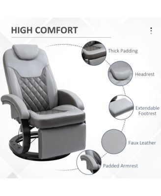 PU Recliner Armchair with Footrest, Headrest, and Round Steel/Wood Base