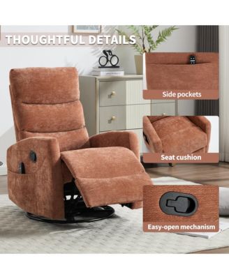 Chenille Recliner Chair with Heat, Massage, Rocker & Swivel Features