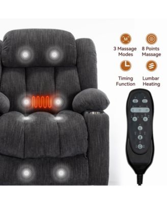 Recliner Chair with 8-Point Vibration Massage and Lumbar Heating, USB and Type-C Ports, Stainless Steel Cup Holders