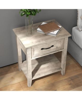 Wood Bedside Table with Drawer and Storage Shelf Versatile Nightstand End Table for Bedroom Living Room Nursery or College Dorm