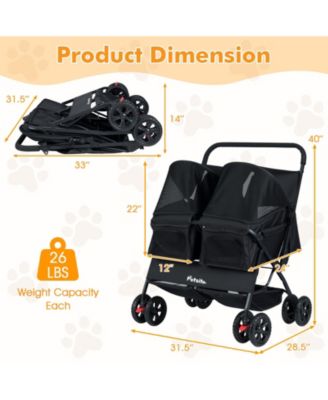 Double Pet Stroller w/ 2-seater Carrier Adjustable Sunshade Removable Pad