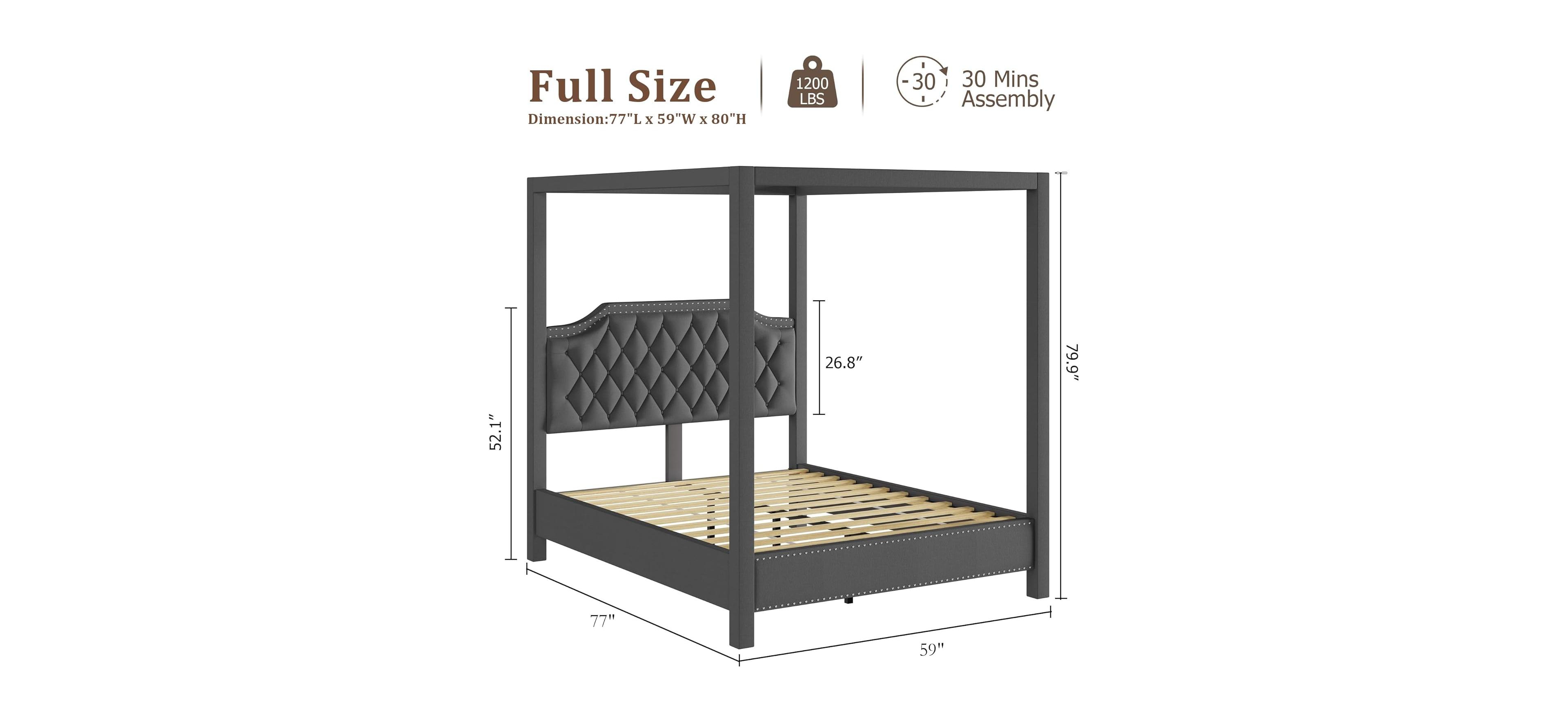 gaomon Canopy Bed Frame Nailhead Headboard Upholstered 4 Pole Bracket Wood Slats No Box Spring
