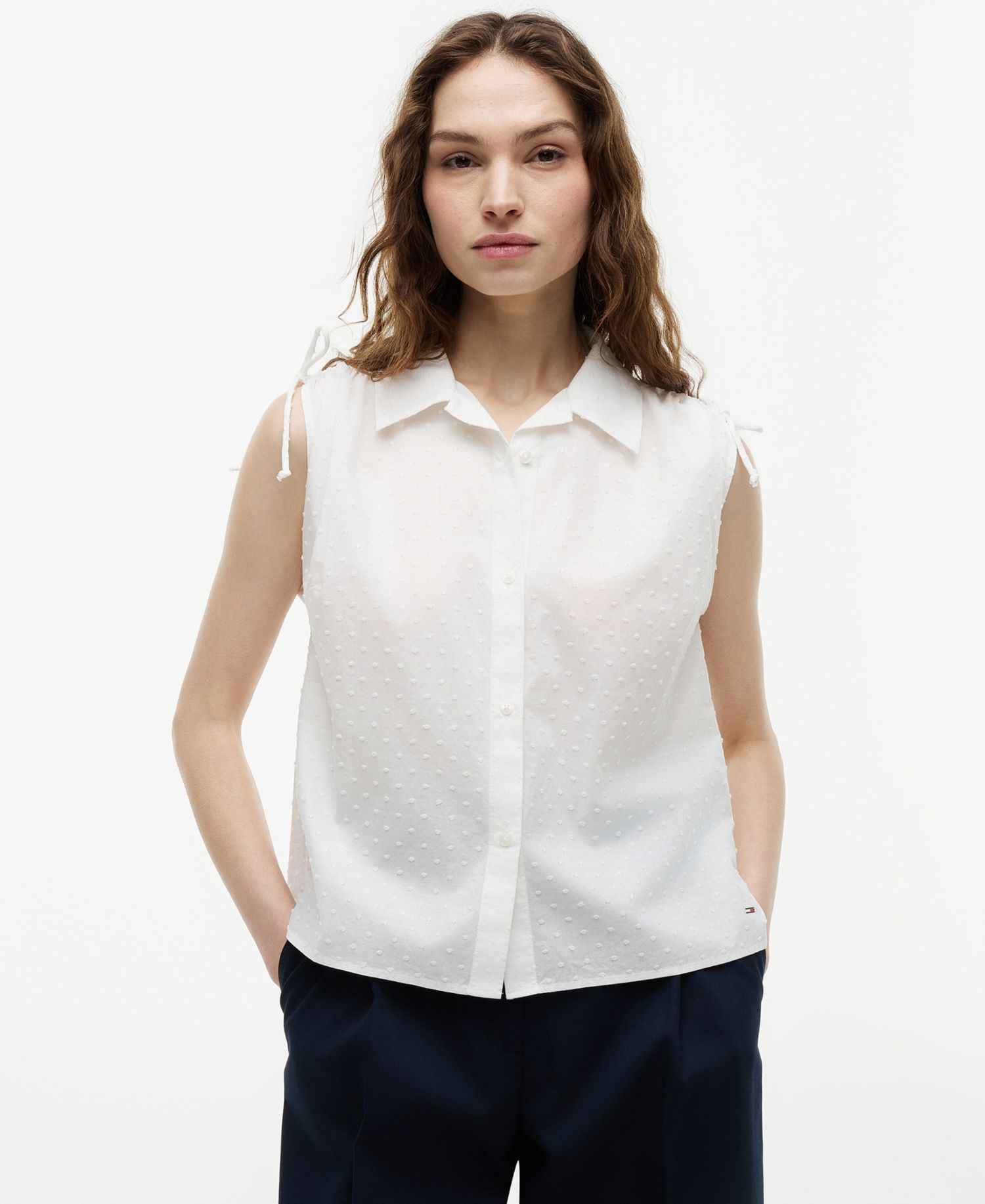 Women's Clip-Dot Tie Detail Top