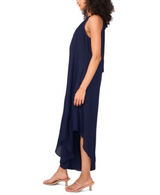Women's Halter Beaded-Trim Asymmetrical-Hem Jumpsuit