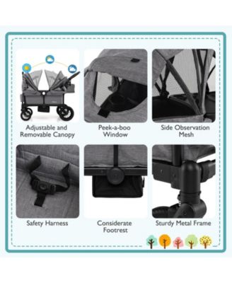 Wagon Stroller for 2 Kids Push Pull Double Stroller w/ Adjustable Handle