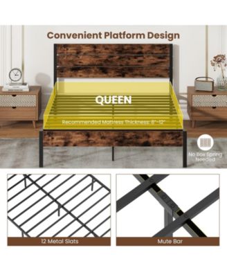 Bed Frame with High Headboard and Noise Reducing Slats