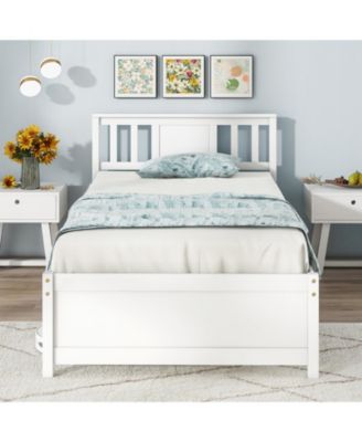 Wooden Platform Bed with Headboard and Wood Slat Support