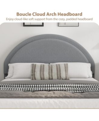 Full Boucle Bed Frame with 2 Drawers Upholstered Platform Round Headboard Wood Slats No Box Spring