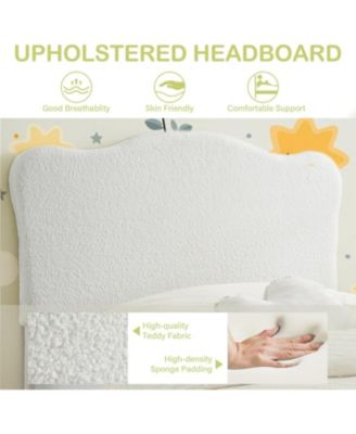 Boucle Upholstered Platform Bed Frame Adjustable Headboard Teddy Fleece No Box Spring Needed