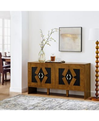 60" Mid Century Storage Cabinet with Geometric Pattern & Adjustable Shelves