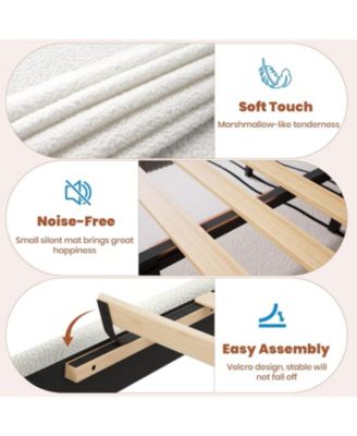 Boucle Queen Platform Bed Frame with 2 Storage Drawers, LED Upholstered Headboard, Wood Slats, Kids/Teens