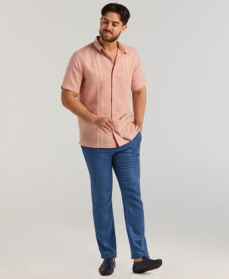 Men's Short-Sleeve Panel Button-Front Linen Camp Shirt