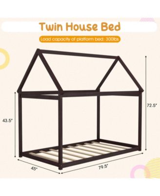 Kids Platform Floor Bed with Roof and Heavy Duty Slats