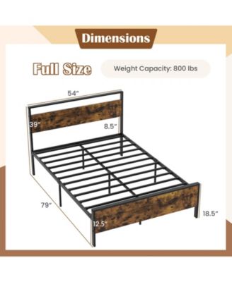 Industrial Metal Platform Bed with Wooden Headboard