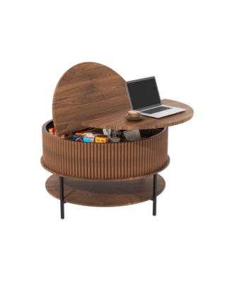 31.5" Farmhouse Lift Top Coffee Table - Round Center Table with Dual-Level Storage and Hidden Compartment for Living Room, Home Office