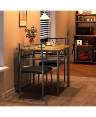 3-Piece Wood Dining Table Set for 2, Upholstered Chairs, Compact Square Table for Breakfast Nook, Apartment