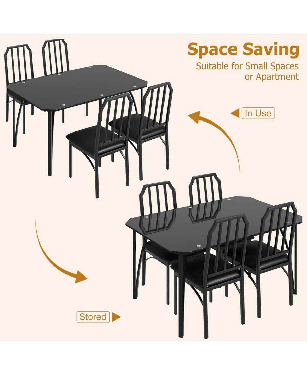 gaomon 5-Piece Dining Table Set for 4, Glass Tabletop, Chamfer Design, Cushion Seats, Kitchen or Dining Room