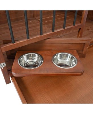  43" Solid Wood Dog Crate Furniture End Table with Rotating Feeder and Removable Tray