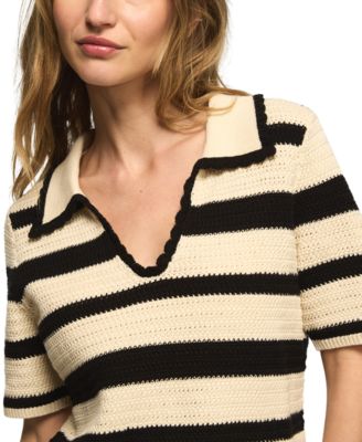Women's Short-Sleeve Striped Polo Sweater
