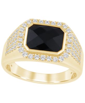 Macys Mens Onyx and Diamond 34 ct tw Ring in Gold Vermeil Over Silver Sterling - Gold Vermeil Plating Over Sterling Silve 2100$