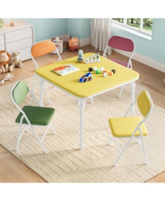 Folding Square Table and 4 Chairs Set, Lightweight Indoor Outdoor Dining Set, Collapsible Compact Table, Portable Chairs