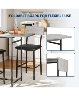 Expandable Dining Table Set for 2, Bar Table and Chairs with Shelves & Wine Rack, Space-Saving Kitchen Set