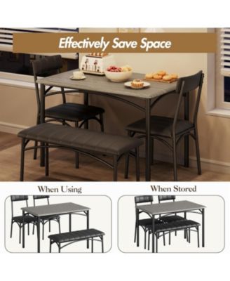 5 Piece Dining Table Set for 4, Metal Frame Table with Bench & Upholstered Chairs, Modern Set for Apartments