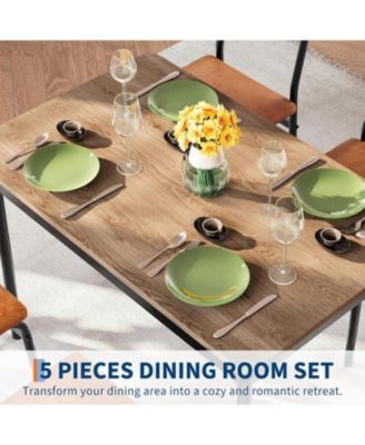 5-Piece Dining Table Set for 4, Wooden Kitchen Table, PU Upholstered Chairs, Industrial Frame, Home or Studio
