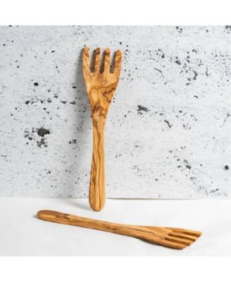 Olive Wood Serving Spatula Forks - Pair