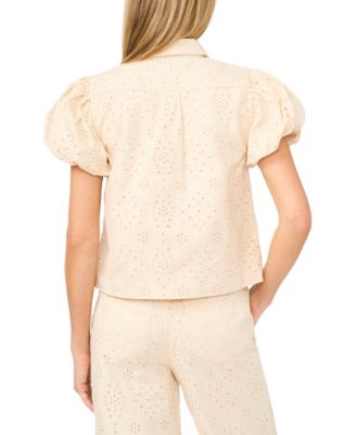 Women's Collared Puff-Sleeve Cotton Shirt